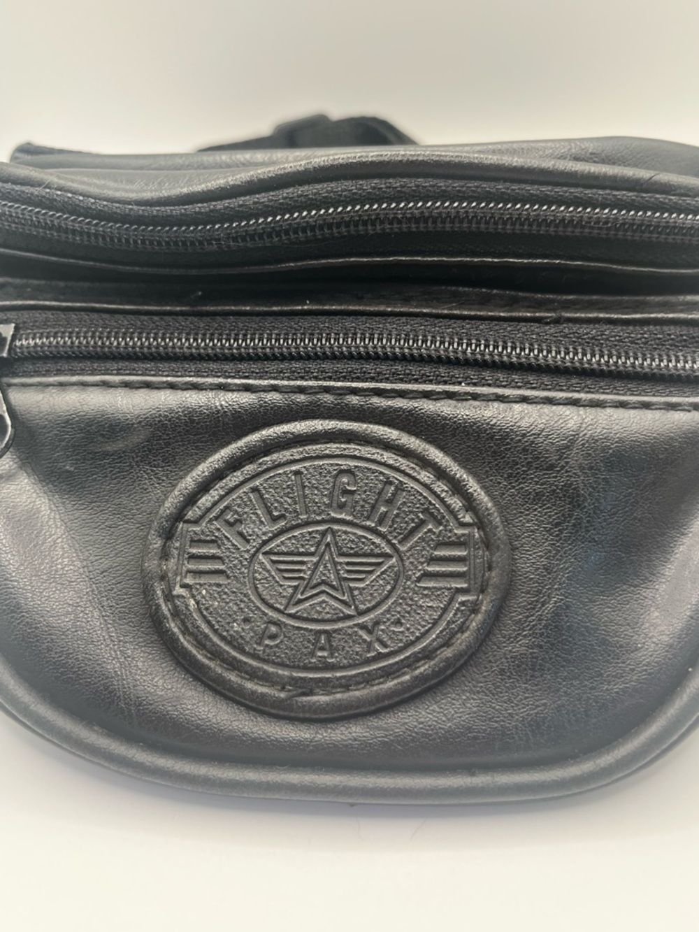 Vintage Y2K Flight PAX Black Leather Fanny Pack